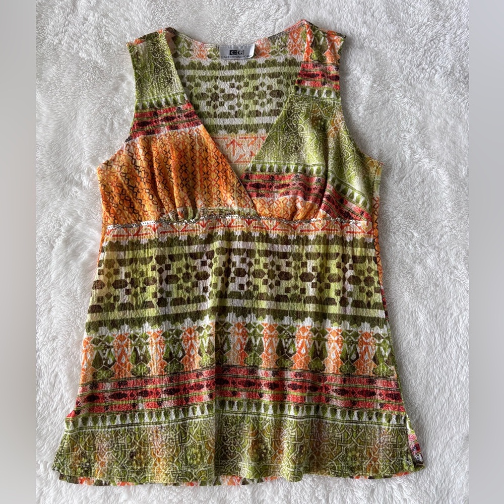 California Grown Vintage Colorful Patterned Sleeveless Top